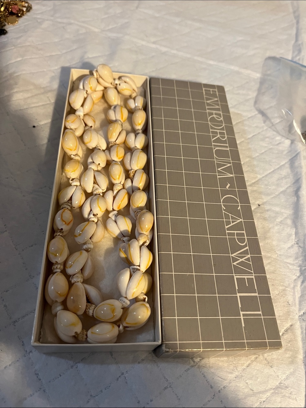 Beaded Shell Necklace in White & Yellow Accent